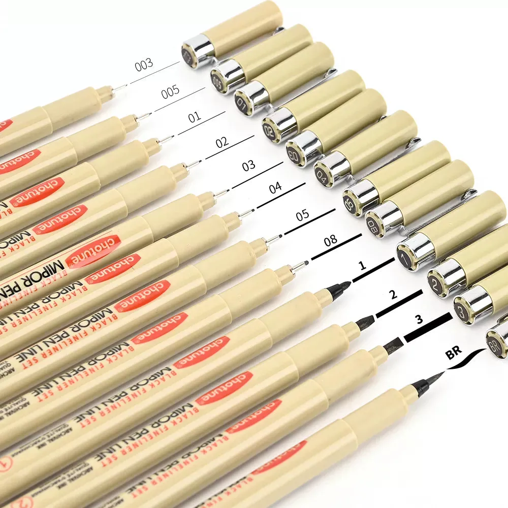 12-Tip Pigment Liner Micron Ink Marker Pen Set for Manga Drawing