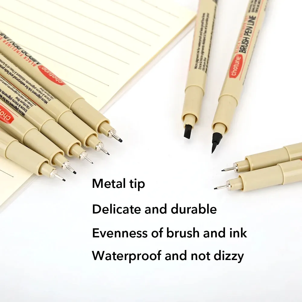 12-Tip Pigment Liner Micron Ink Marker Pen Set for Manga Drawing