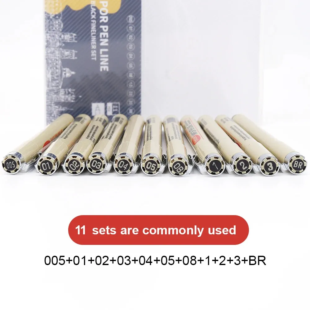 12-Tip Pigment Liner Micron Ink Marker Pen Set for Manga Drawing