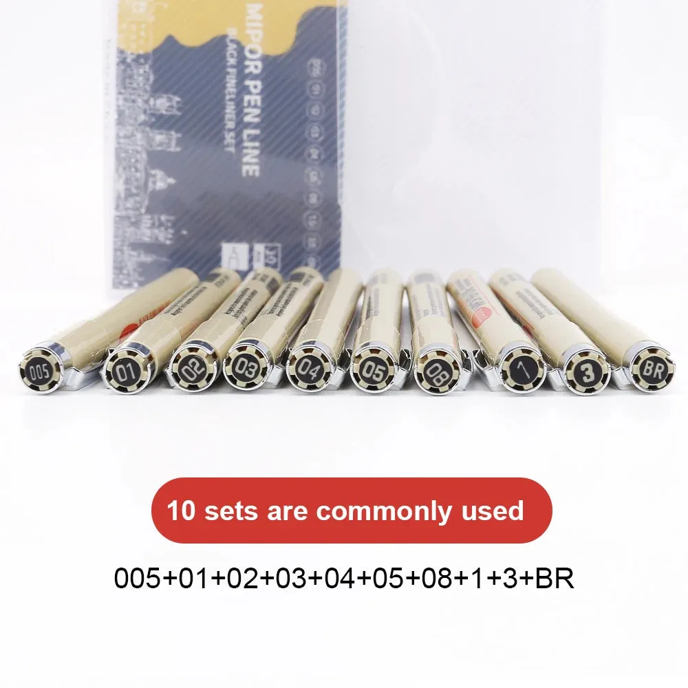 12-Tip Pigment Liner Micron Ink Marker Pen Set for Manga Drawing
