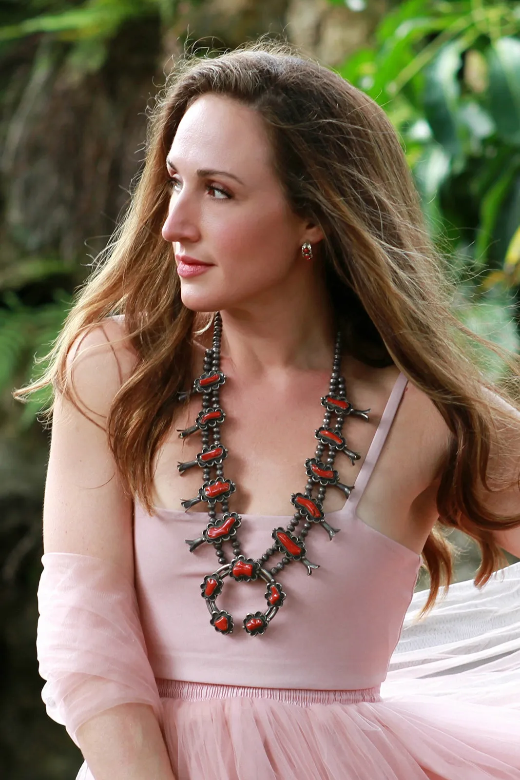 1940's Italian Vintage Red Women’s Squash Blossom Necklace