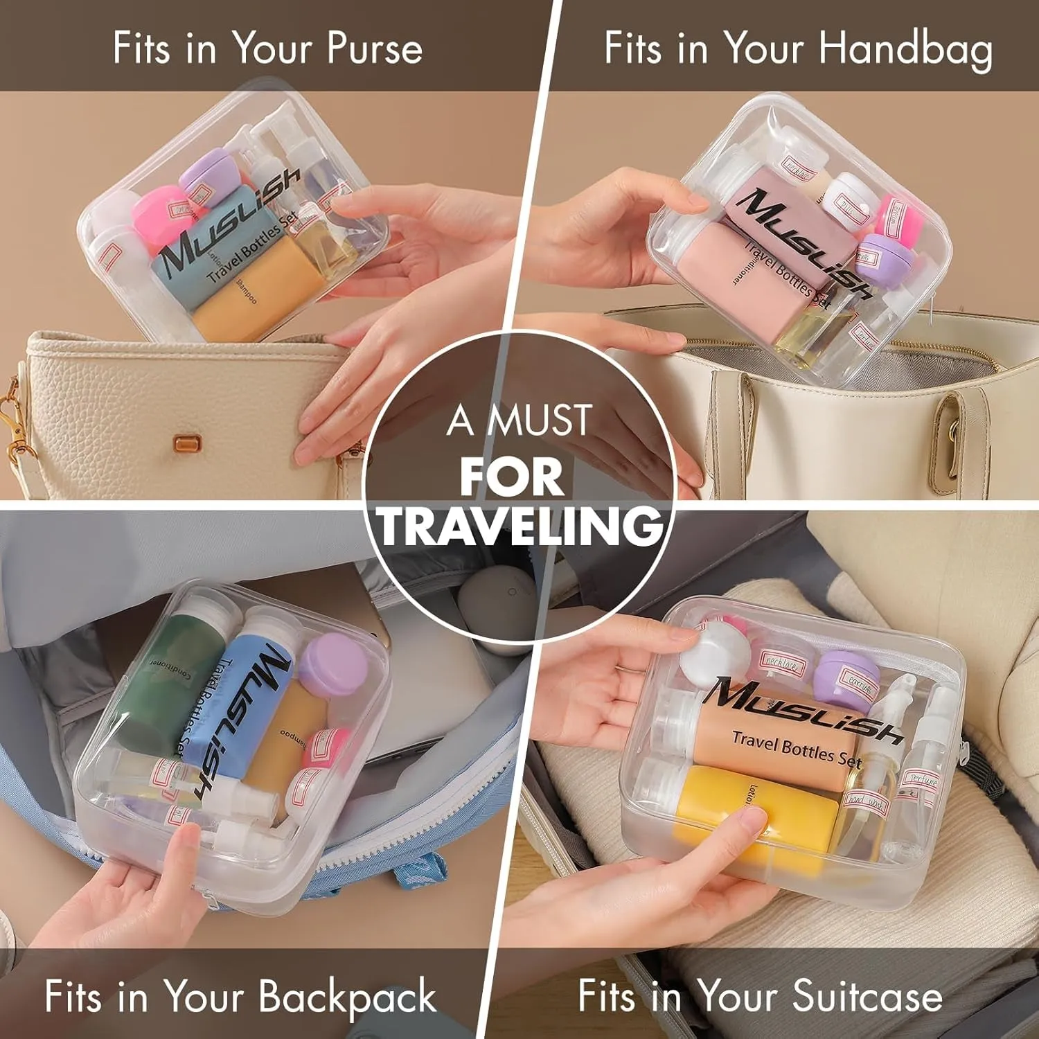 21 Pack Leak Proof Silicone Travel Bottles Set, TSA Approved Containers for Toiletries, Travel Size Accessories and Shampoo Conditioner Bottles with Toiletry Bag (BPA Free)