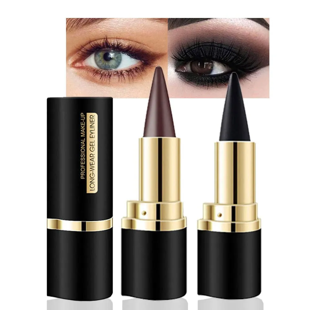 2Pcs Black Gel Eyeliner Pencil,Natural Black Eyeliner Cream Waterproof Smudge Proof,Eye Liner Black Smokey Eyeshadow Palette Stick Crayon,Goth Halloween Makeup,Delineador De Ojos Contra El Agua