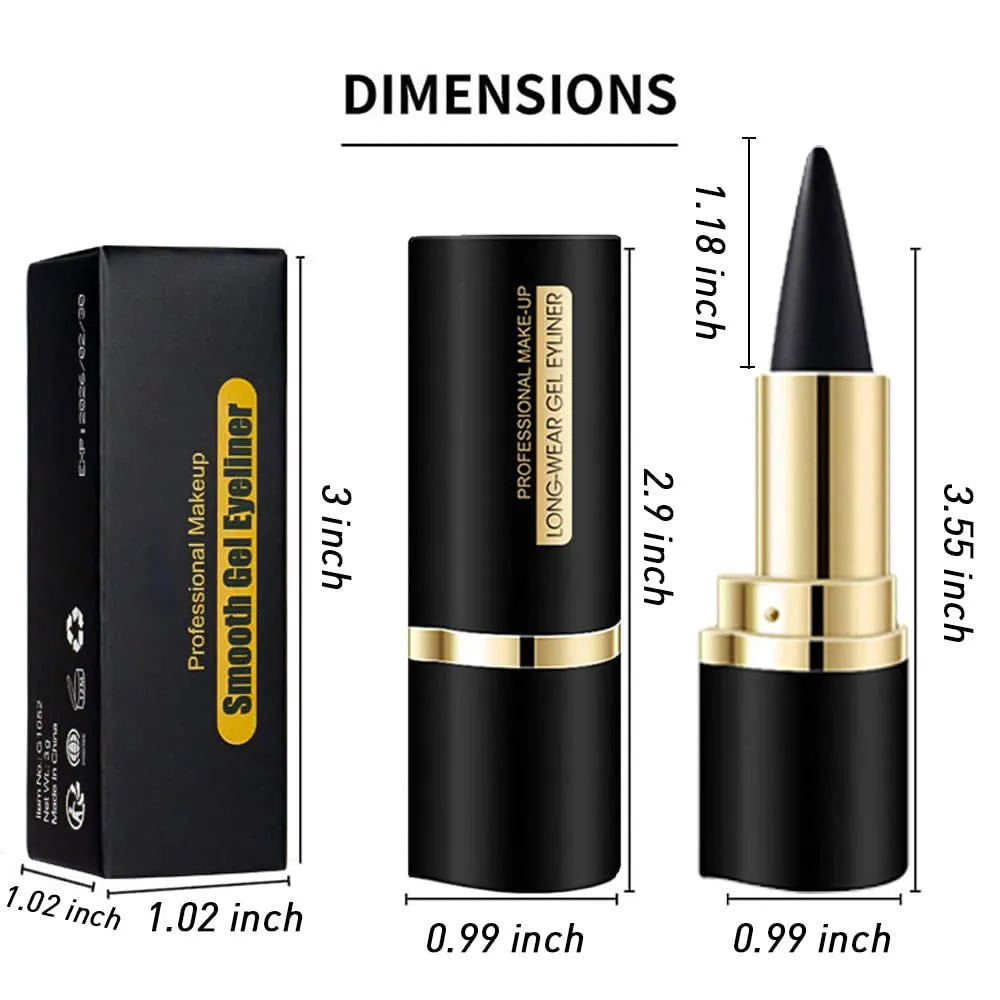 2Pcs Black Gel Eyeliner Pencil,Natural Black Eyeliner Cream Waterproof Smudge Proof,Eye Liner Black Smokey Eyeshadow Palette Stick Crayon,Goth Halloween Makeup,Delineador De Ojos Contra El Agua