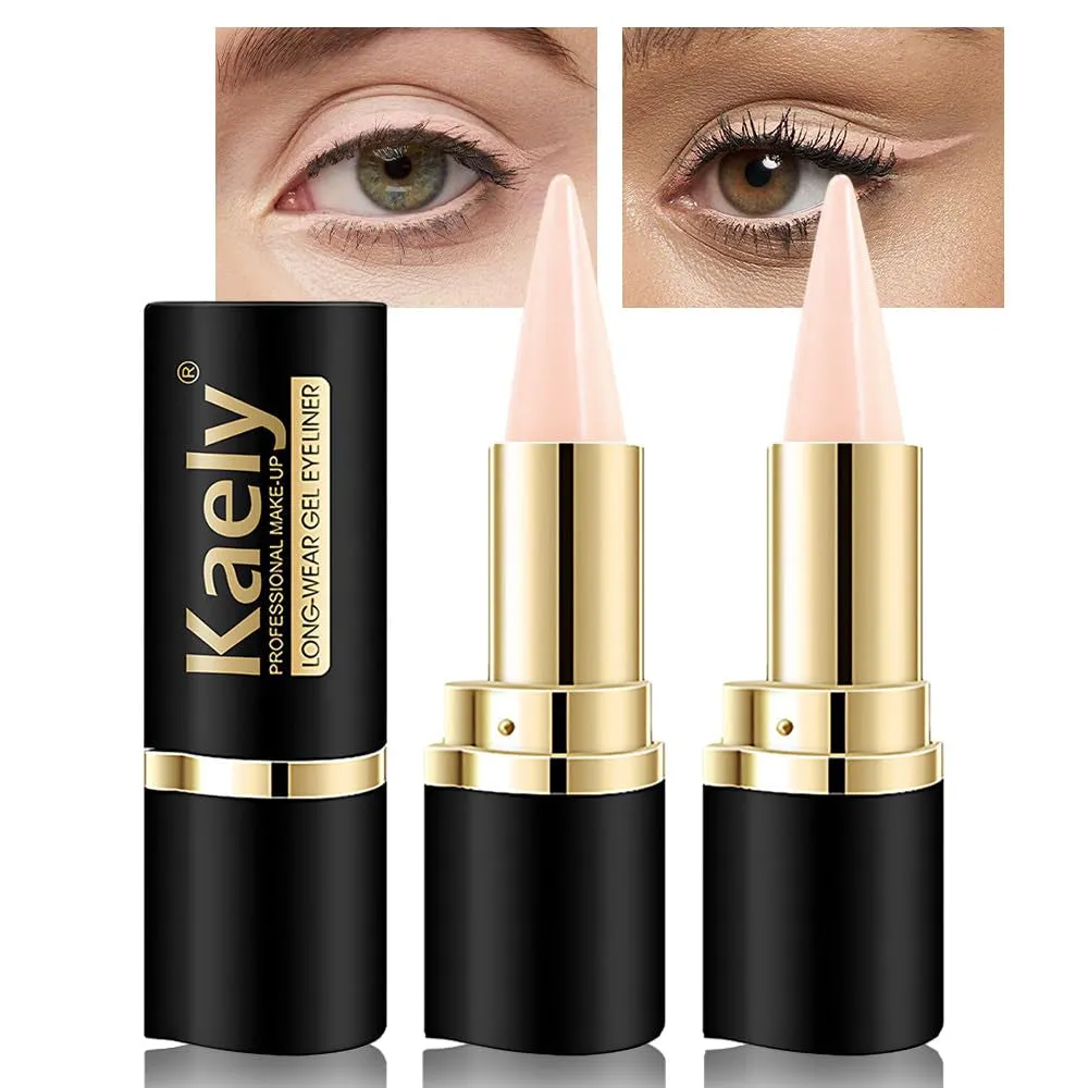 2Pcs Black Gel Eyeliner Pencil,Natural Black Eyeliner Cream Waterproof Smudge Proof,Eye Liner Black Smokey Eyeshadow Palette Stick Crayon,Goth Halloween Makeup,Delineador De Ojos Contra El Agua