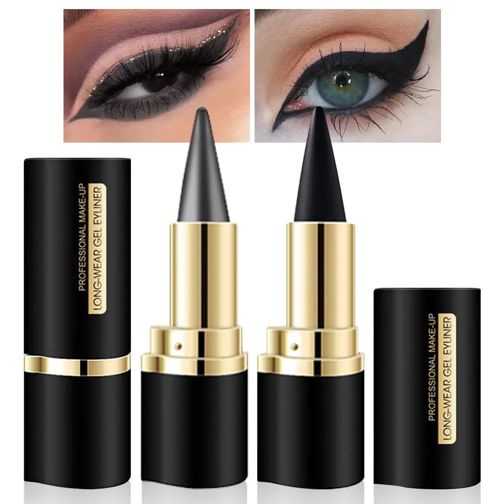 2Pcs Black Gel Eyeliner Pencil,Natural Black Eyeliner Cream Waterproof Smudge Proof,Eye Liner Black Smokey Eyeshadow Palette Stick Crayon,Goth Halloween Makeup,Delineador De Ojos Contra El Agua