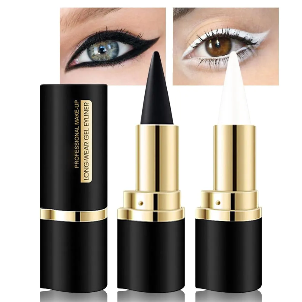 2Pcs Black Gel Eyeliner Pencil,Natural Black Eyeliner Cream Waterproof Smudge Proof,Eye Liner Black Smokey Eyeshadow Palette Stick Crayon,Goth Halloween Makeup,Delineador De Ojos Contra El Agua