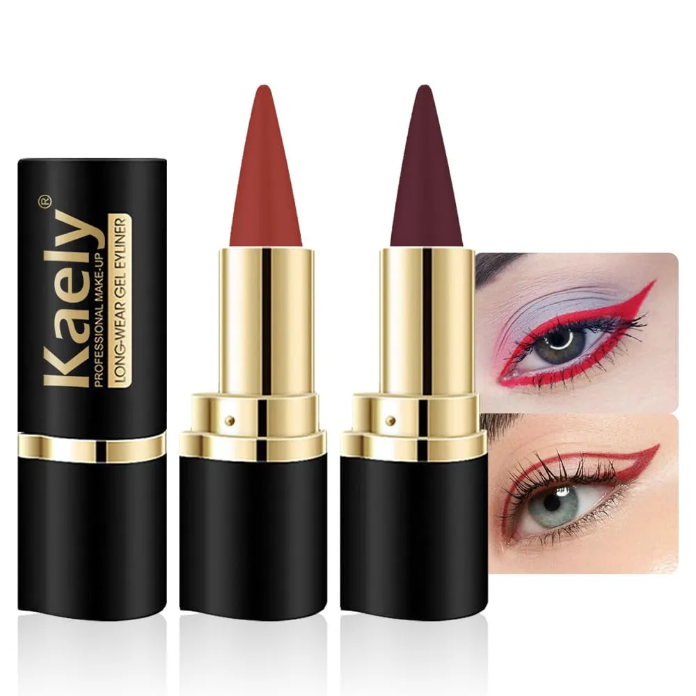 2Pcs Black Gel Eyeliner Pencil,Natural Black Eyeliner Cream Waterproof Smudge Proof,Eye Liner Black Smokey Eyeshadow Palette Stick Crayon,Goth Halloween Makeup,Delineador De Ojos Contra El Agua
