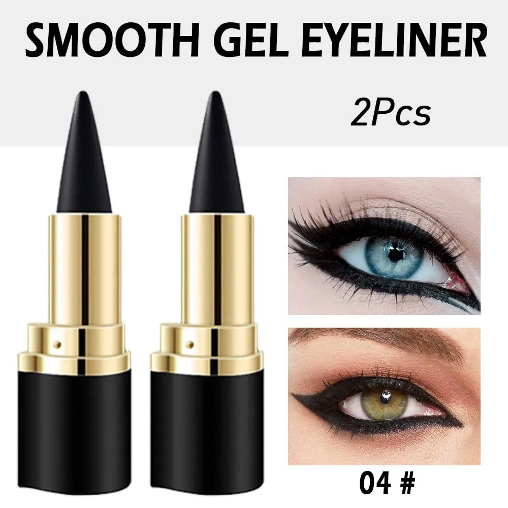 2Pcs Black Gel Eyeliner Pencil,Natural Black Eyeliner Cream Waterproof Smudge Proof,Eye Liner Black Smokey Eyeshadow Palette Stick Crayon,Goth Halloween Makeup,Delineador De Ojos Contra El Agua