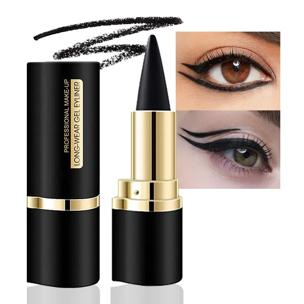 2Pcs Black Gel Eyeliner Pencil,Natural Black Eyeliner Cream Waterproof Smudge Proof,Eye Liner Black Smokey Eyeshadow Palette Stick Crayon,Goth Halloween Makeup,Delineador De Ojos Contra El Agua