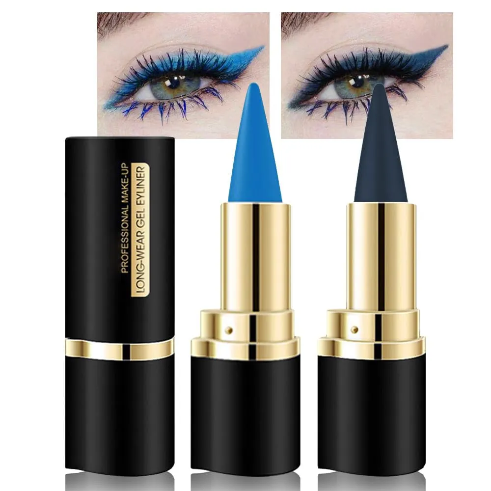 2Pcs Black Gel Eyeliner Pencil,Natural Black Eyeliner Cream Waterproof Smudge Proof,Eye Liner Black Smokey Eyeshadow Palette Stick Crayon,Goth Halloween Makeup,Delineador De Ojos Contra El Agua