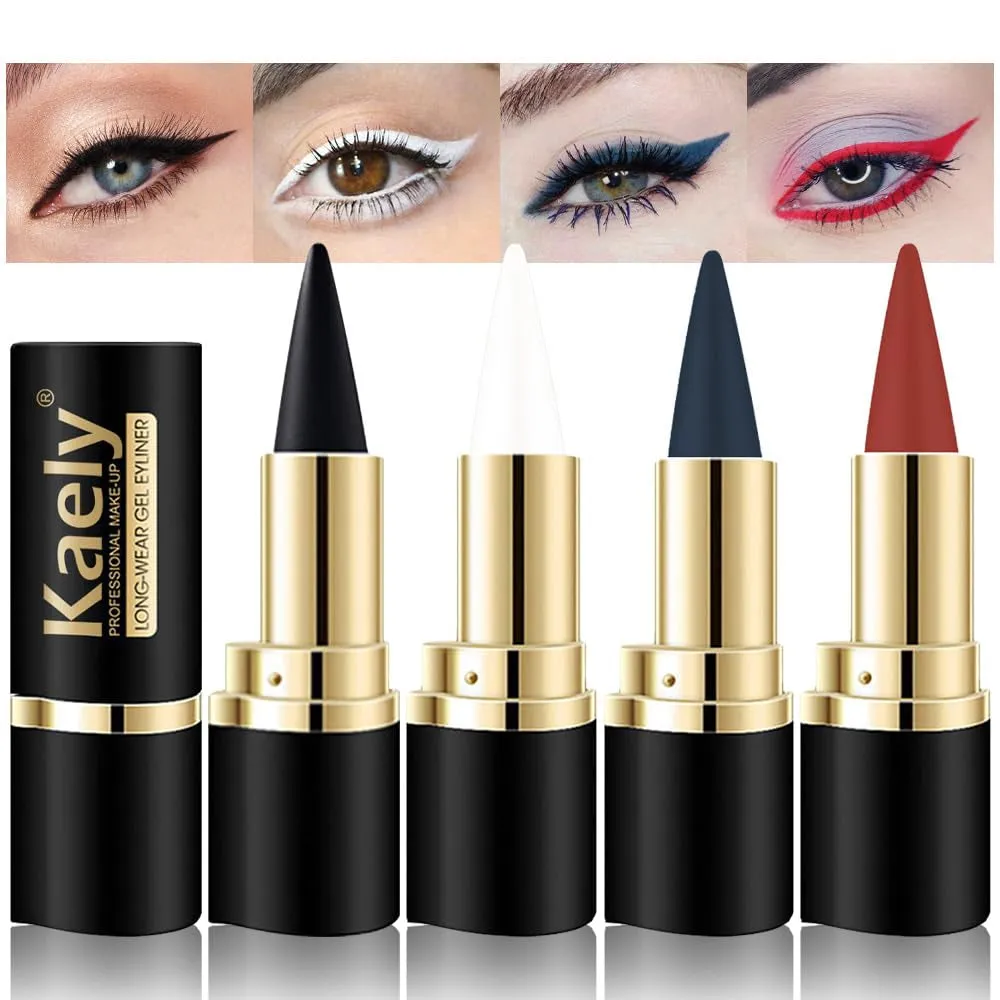 2Pcs Black Gel Eyeliner Pencil,Natural Black Eyeliner Cream Waterproof Smudge Proof,Eye Liner Black Smokey Eyeshadow Palette Stick Crayon,Goth Halloween Makeup,Delineador De Ojos Contra El Agua