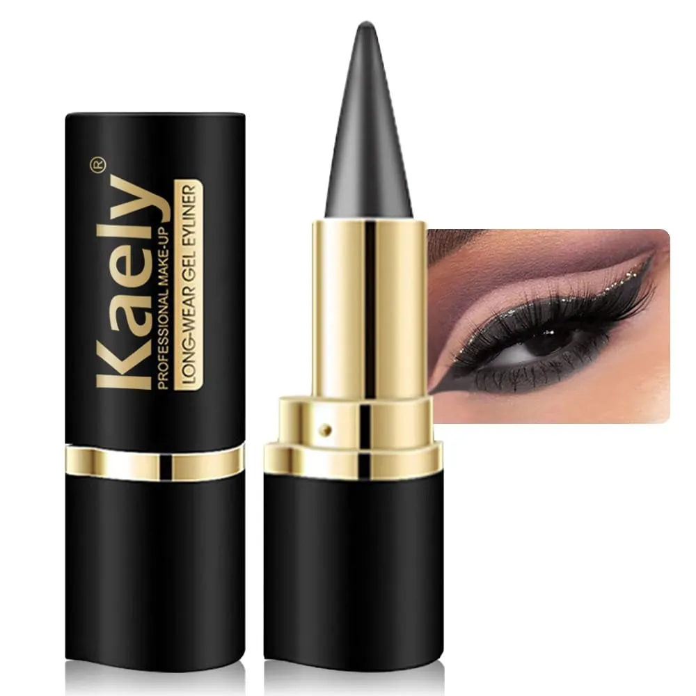 2Pcs Black Gel Eyeliner Pencil,Natural Black Eyeliner Cream Waterproof Smudge Proof,Eye Liner Black Smokey Eyeshadow Palette Stick Crayon,Goth Halloween Makeup,Delineador De Ojos Contra El Agua