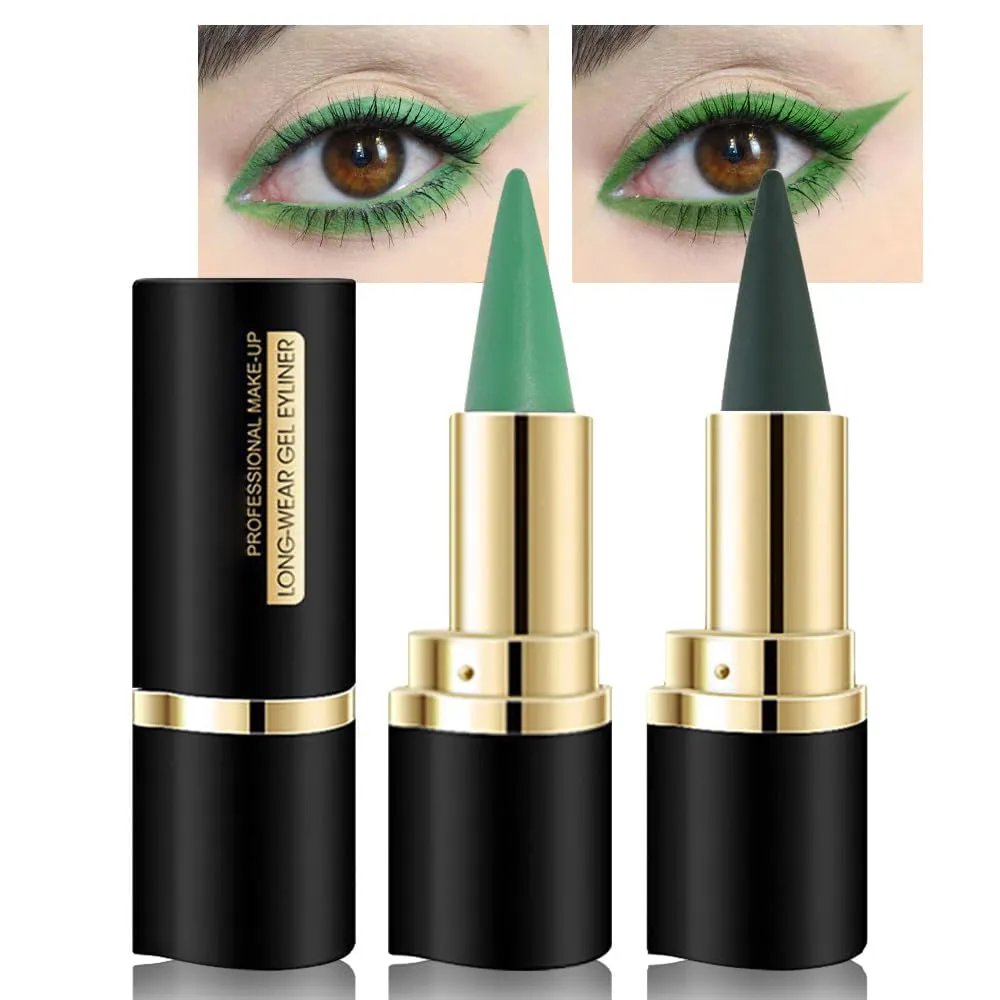 2Pcs Black Gel Eyeliner Pencil,Natural Black Eyeliner Cream Waterproof Smudge Proof,Eye Liner Black Smokey Eyeshadow Palette Stick Crayon,Goth Halloween Makeup,Delineador De Ojos Contra El Agua