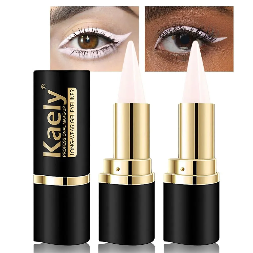 2Pcs Black Gel Eyeliner Pencil,Natural Black Eyeliner Cream Waterproof Smudge Proof,Eye Liner Black Smokey Eyeshadow Palette Stick Crayon,Goth Halloween Makeup,Delineador De Ojos Contra El Agua