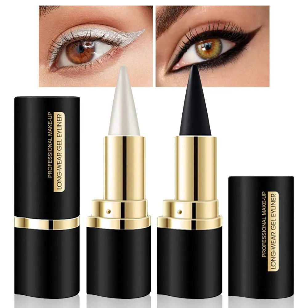 2Pcs Black Gel Eyeliner Pencil,Natural Black Eyeliner Cream Waterproof Smudge Proof,Eye Liner Black Smokey Eyeshadow Palette Stick Crayon,Goth Halloween Makeup,Delineador De Ojos Contra El Agua