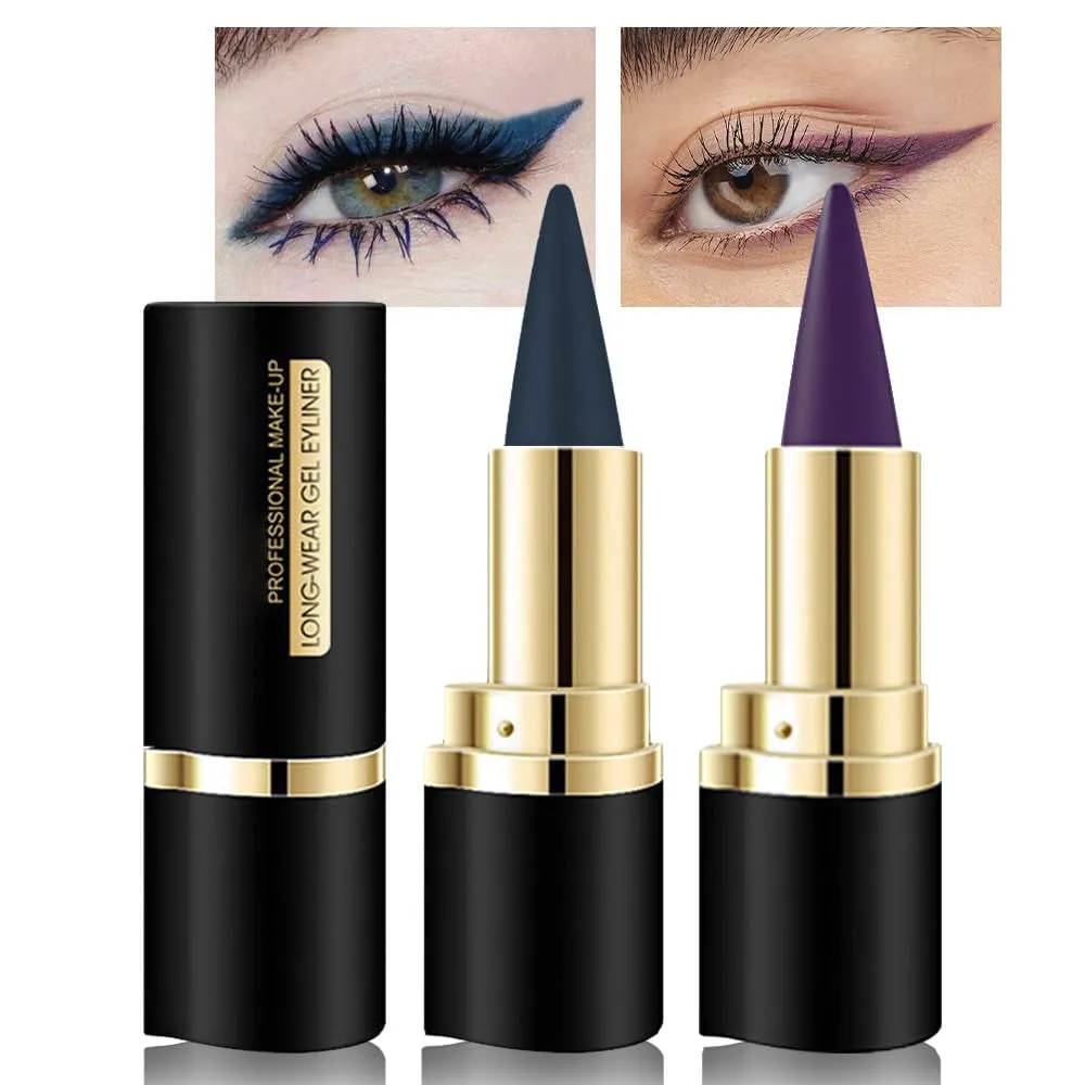 2Pcs Black Gel Eyeliner Pencil,Natural Black Eyeliner Cream Waterproof Smudge Proof,Eye Liner Black Smokey Eyeshadow Palette Stick Crayon,Goth Halloween Makeup,Delineador De Ojos Contra El Agua