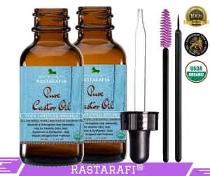 2x Rastarafi® 100% Pure Organic Castor Oil For Eyelashes, Skin & Face | Fast Hair Growth