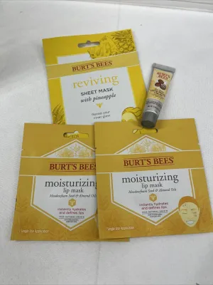 (4) Burt’s Bees Gift Set Moisturizing Lip Mask Reviving Sheet Hand Repair Cream