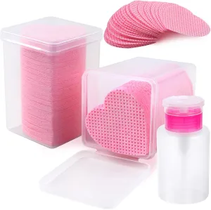 400PCS Lint Free Nail Wipes,1 Pull-Down Pump Dispenser Bottle, Super Absorbent Soft Non-Woven Eyelash Glue Wipes,Lash Extensions Glue Cleaning Wipes Nail Salon Supplies (Pink)