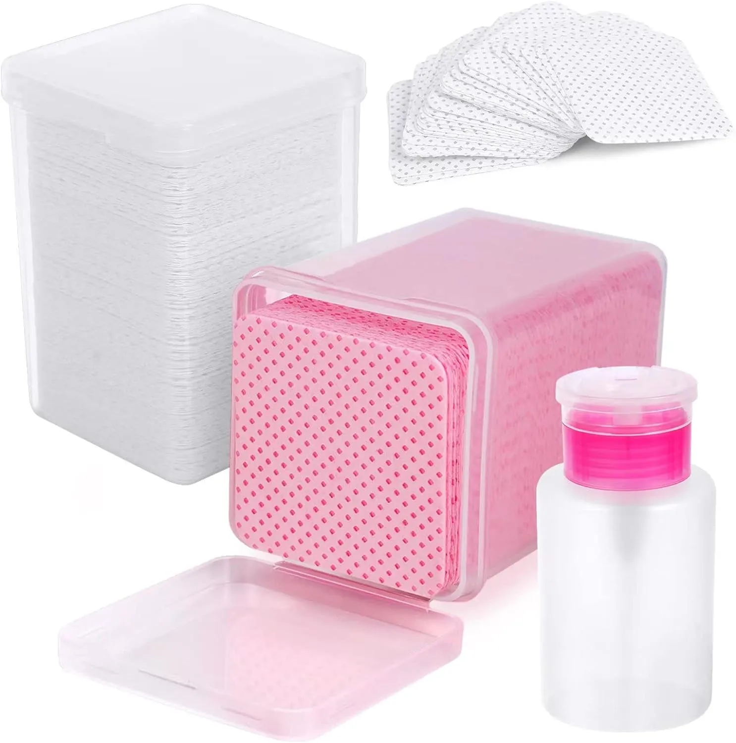 400PCS Lint Free Nail Wipes,1 Pull-Down Pump Dispenser Bottle, Super Absorbent Soft Non-Woven Eyelash Glue Wipes,Lash Extensions Glue Cleaning Wipes Nail Salon Supplies (Pink)