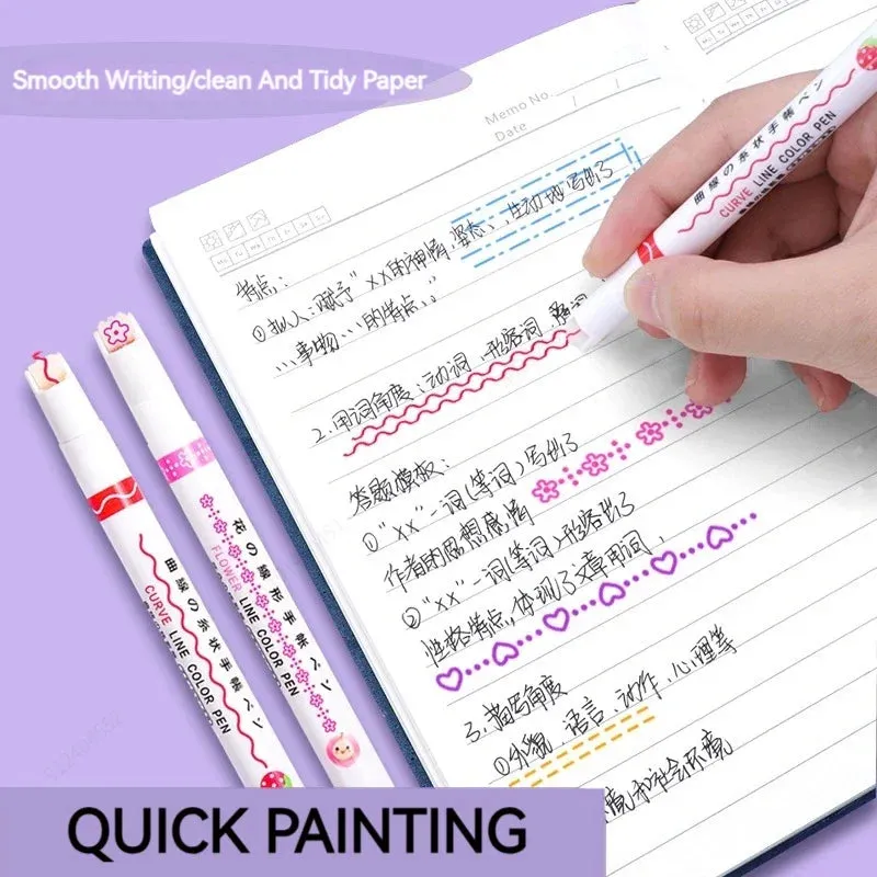 6-Piece Flower Line Highlighter Pen Set - Roller Tip Curve Liner Marker