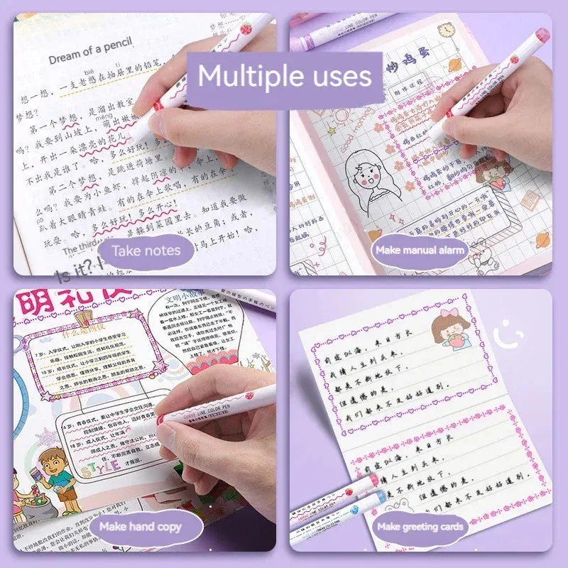 6-Piece Flower Line Highlighter Pen Set - Roller Tip Curve Liner Marker