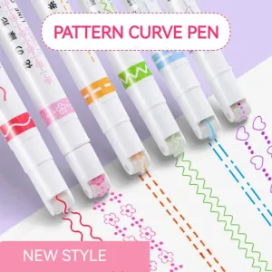 6-Piece Flower Line Highlighter Pen Set - Roller Tip Curve Liner Marker