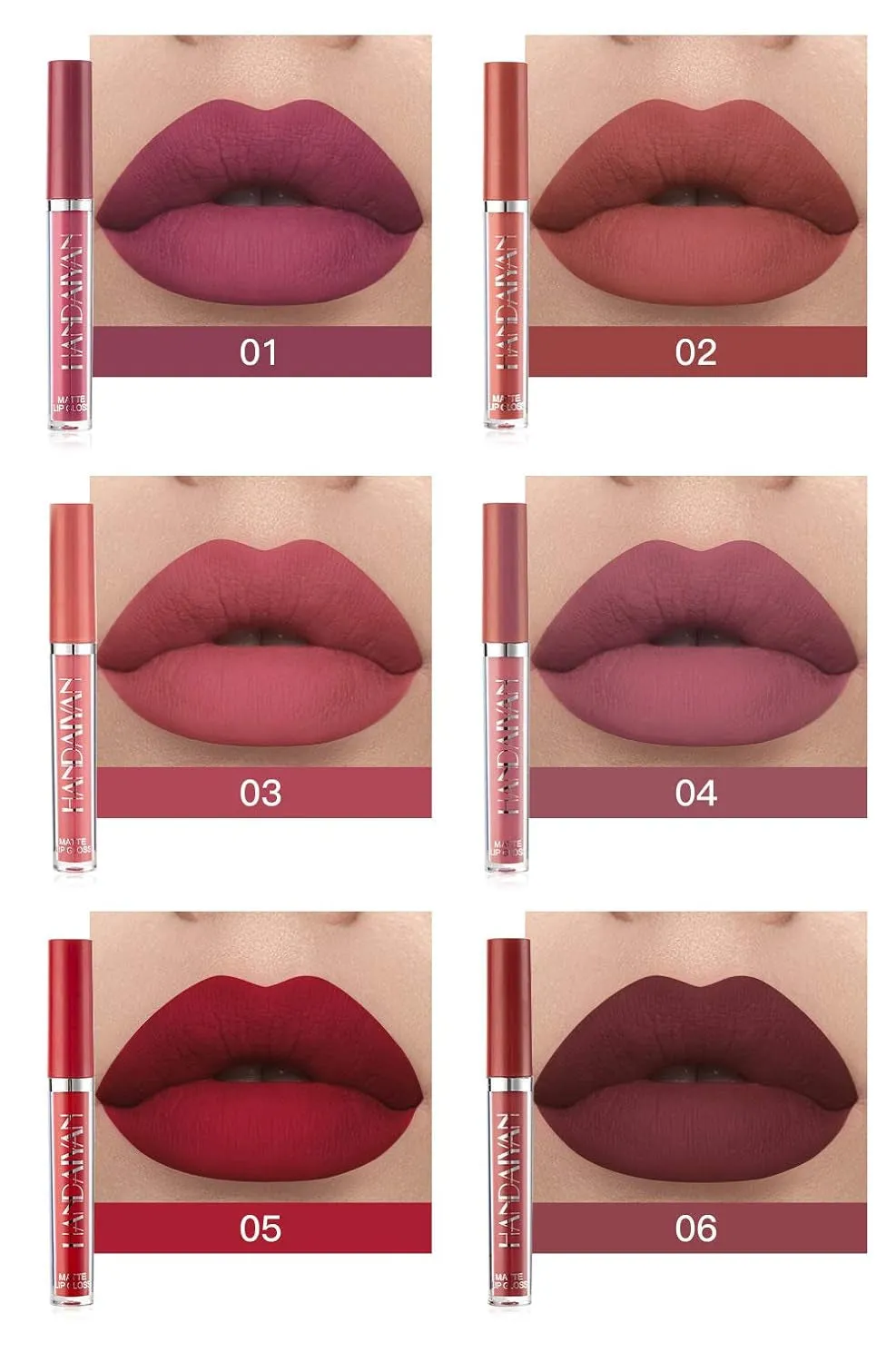 6Pcs Matte Liquid Lipstick Makeup Set, Matte Liquid Long-Lasting Wear Non-Stick Cup Not Fade Waterproof Lip Gloss (Set A)