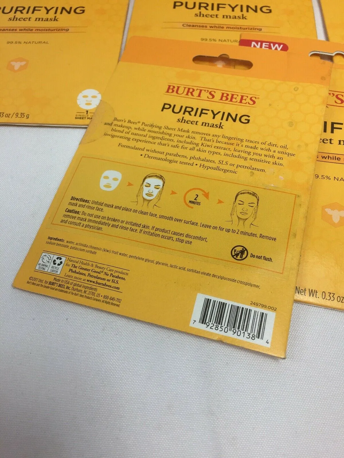 (8) Burt's Bees purifying Sheet Mask  Cleanse Moisturizing Single
