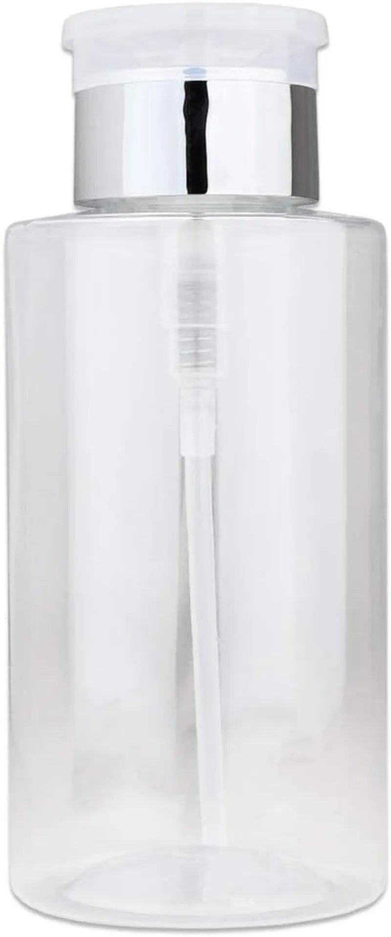 9Oz Gray with Word Imprint Push down Pump Dispenser Empty Refillerable Bottle with Flip Top Cap - for Nail Polish, Travel, Cosmetics Packaging