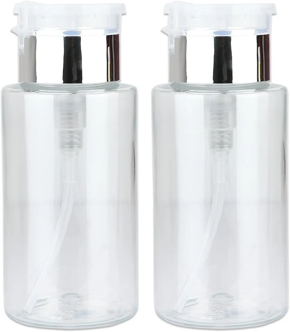9Oz Gray with Word Imprint Push down Pump Dispenser Empty Refillerable Bottle with Flip Top Cap - for Nail Polish, Travel, Cosmetics Packaging