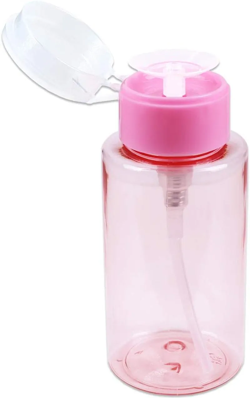 9Oz Gray with Word Imprint Push down Pump Dispenser Empty Refillerable Bottle with Flip Top Cap - for Nail Polish, Travel, Cosmetics Packaging