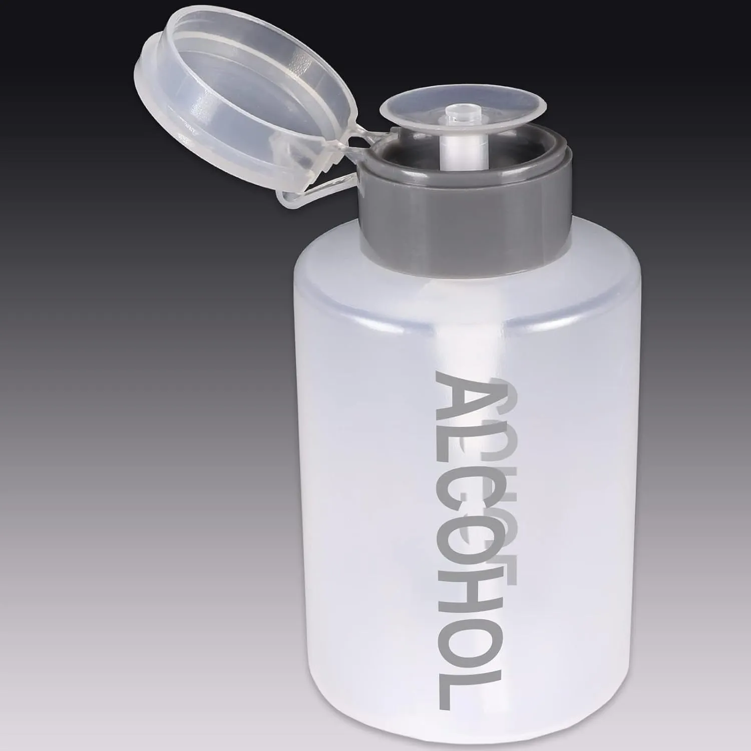9Oz Gray with Word Imprint Push down Pump Dispenser Empty Refillerable Bottle with Flip Top Cap - for Nail Polish, Travel, Cosmetics Packaging