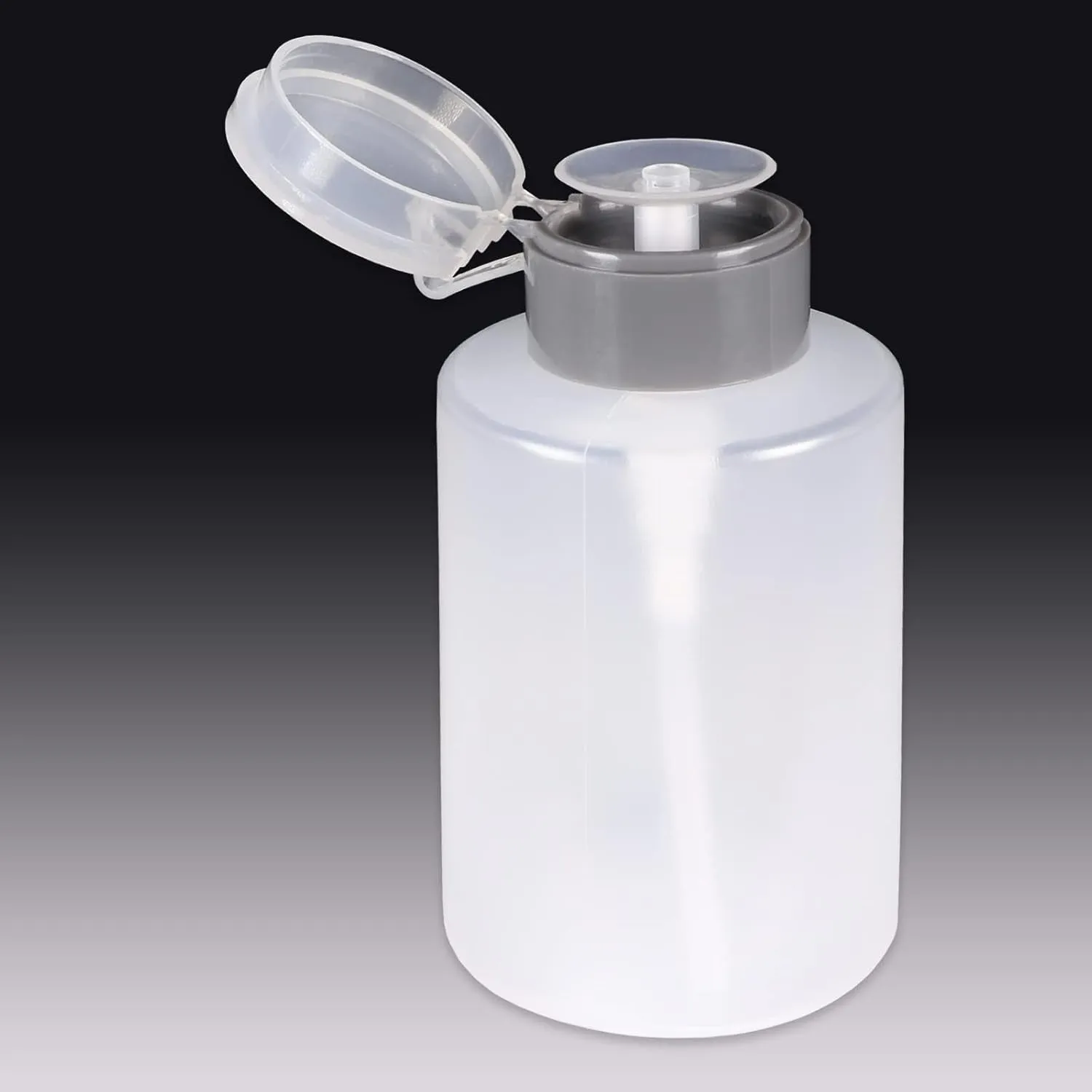 9Oz Gray with Word Imprint Push down Pump Dispenser Empty Refillerable Bottle with Flip Top Cap - for Nail Polish, Travel, Cosmetics Packaging