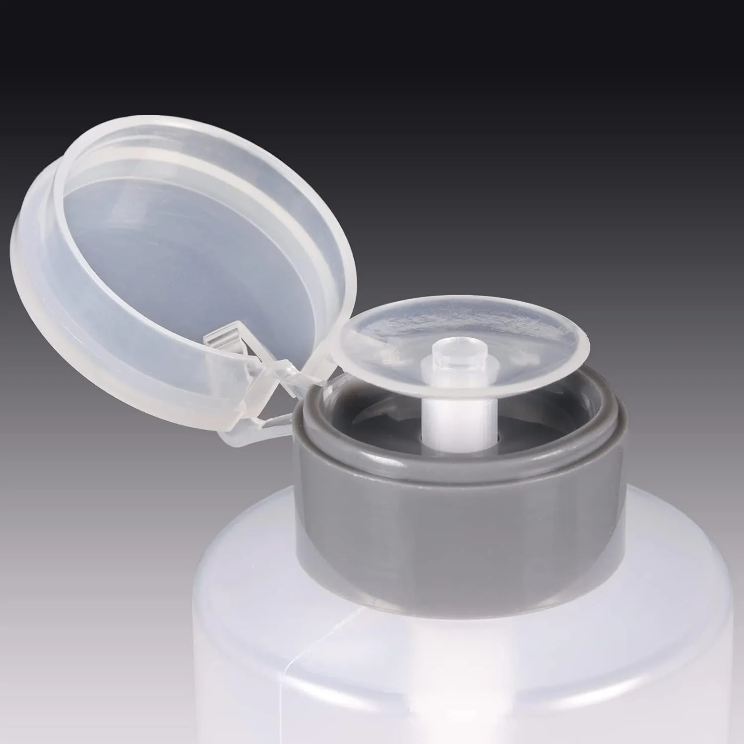 9Oz Gray with Word Imprint Push down Pump Dispenser Empty Refillerable Bottle with Flip Top Cap - for Nail Polish, Travel, Cosmetics Packaging