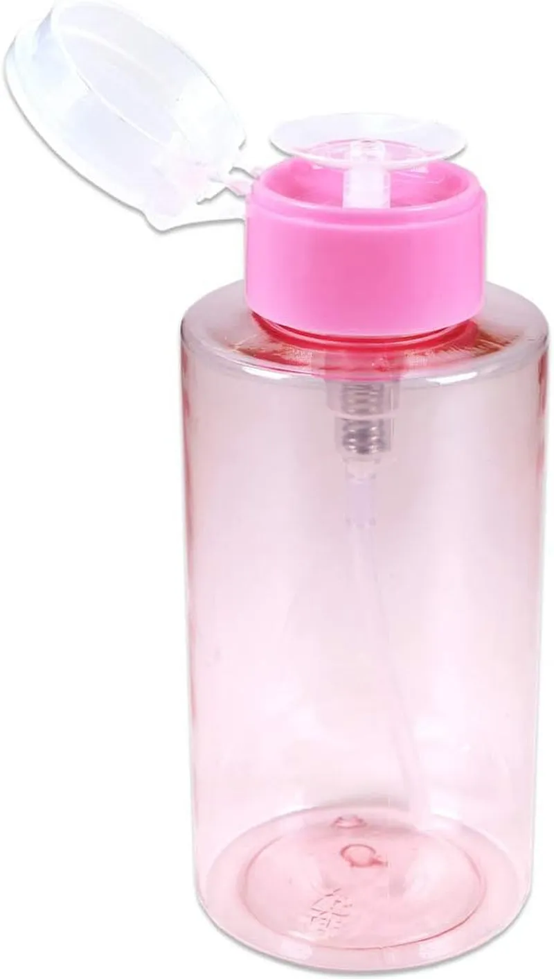 9Oz Gray with Word Imprint Push down Pump Dispenser Empty Refillerable Bottle with Flip Top Cap - for Nail Polish, Travel, Cosmetics Packaging