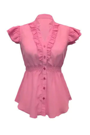 Adriana frilled cap sleeves sheer chiffon shirt in pink
