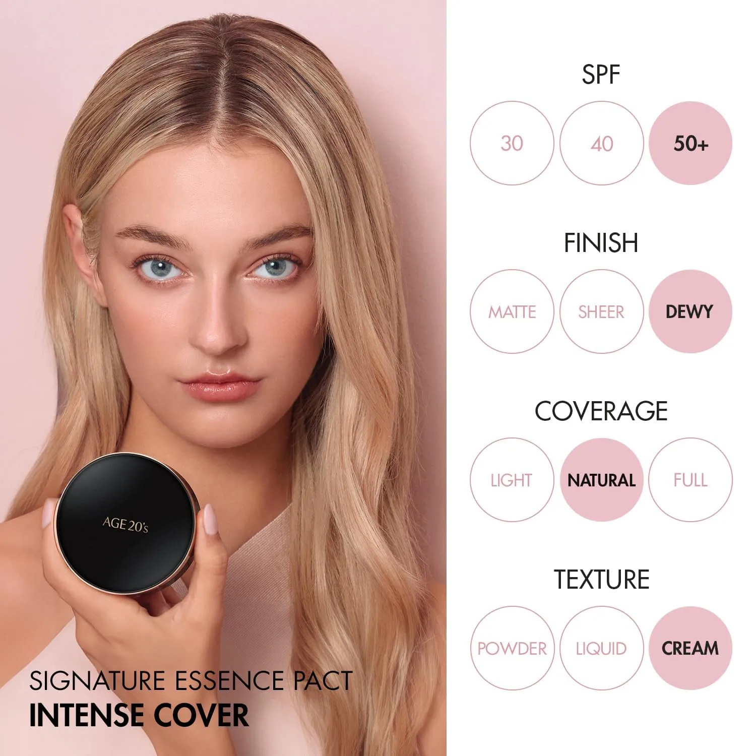 AGE20'S Signature Essence Pact SPF 50  | Cream Foundation, Dewy Finish, Natural Coverage | Korean Cushion Foundation | 1 Refill Included | 27 Medium