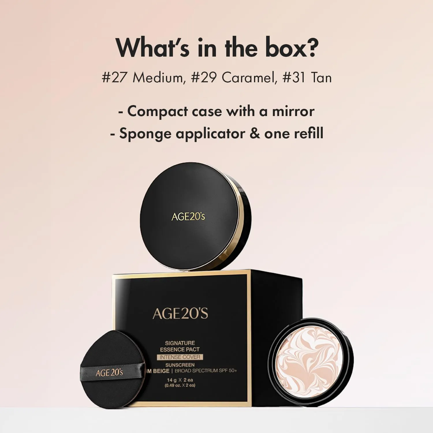 AGE20'S Signature Essence Pact SPF 50  | Cream Foundation, Dewy Finish, Natural Coverage | Korean Cushion Foundation | 1 Refill Included | 27 Medium