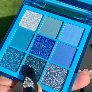 AMY'S DIARY Dark Light Royal Blue Pearl White Glitter Shimmer Eye Shadow Makeup Palette,9 Colors Highly Pigmented Waterproof Matte Glitter Shimmer Daily Party Sparkling Eyeshadow Palett Gift