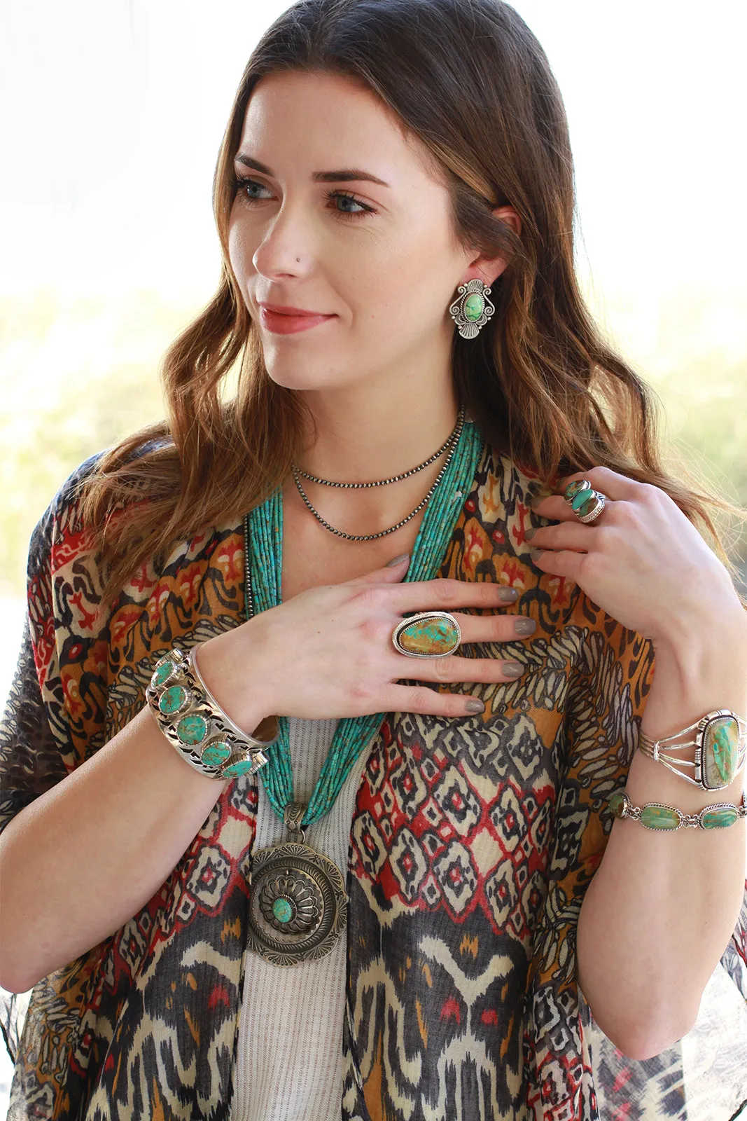 Anthony Kee Women’s Navajo Turquoise and Sterling Silver Ring (Size 9)