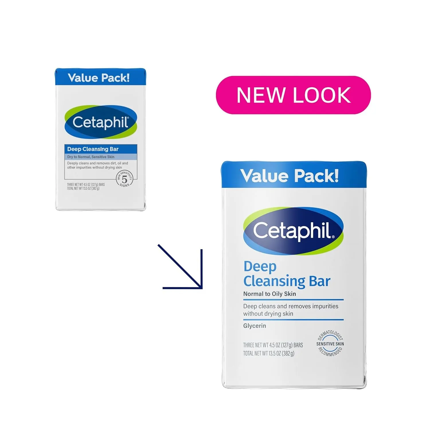 Bar Soap, Deep Cleansing Face and Body Bar, Pack of 3, for Dry to Normal, Sensitive Skin, Soap Free, Hypoallergenic, Paraben Free, Fragrance Free, Removes Makeup, Dirt and Oil