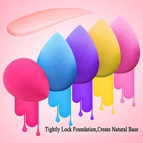BEAKEY 5 Pcs Makeup Sponge Set Blender Beauty Foundation Blending Sponge, Flawless for Liquid, Cream, and Powder, Multi-colored Makeup Sponges