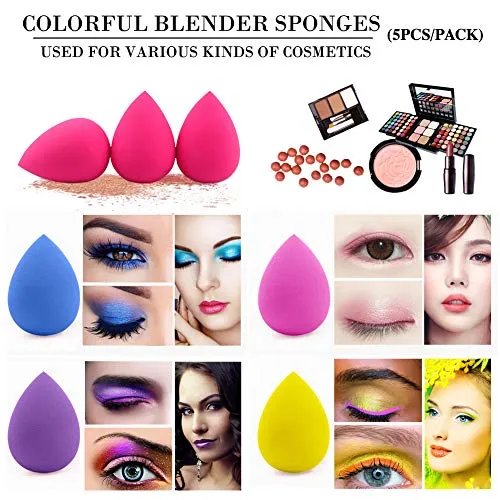 BEAKEY 5 Pcs Makeup Sponge Set Blender Beauty Foundation Blending Sponge, Flawless for Liquid, Cream, and Powder, Multi-colored Makeup Sponges
