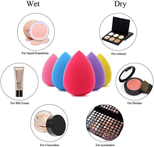 BEAKEY 5 Pcs Makeup Sponge Set Blender Beauty Foundation Blending Sponge, Flawless for Liquid, Cream, and Powder, Multi-colored Makeup Sponges