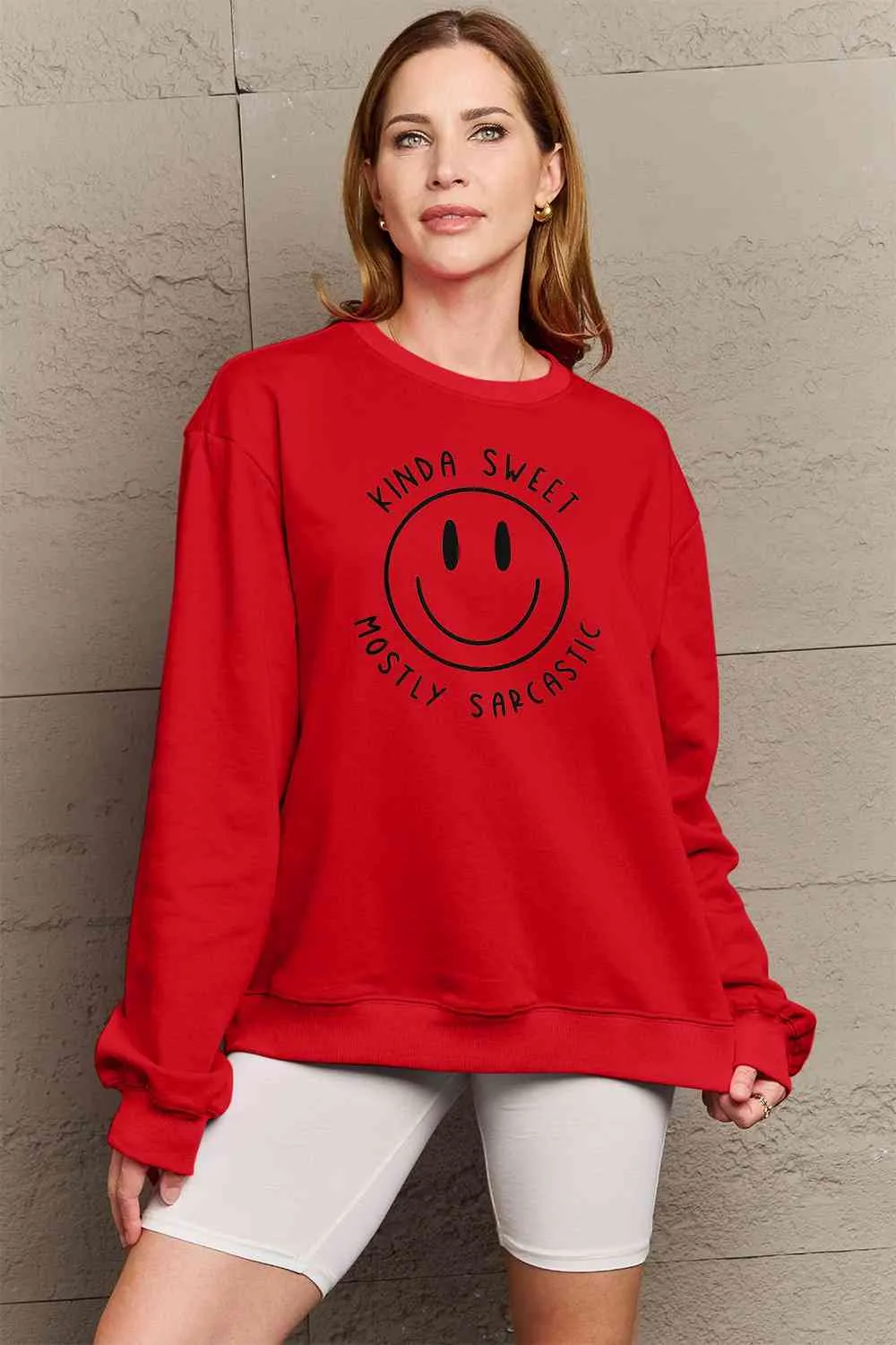 BerryBetty - Simply Love Full Size Smiling Face Graphic Sweatshirt