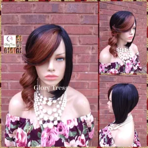 Bob Wig, Short Bob Wig, Ombre Auburn & Blonde Wig, Wig, Wigs,  Bob Full Wig, Glory Tress, Ready To Ship // STAR