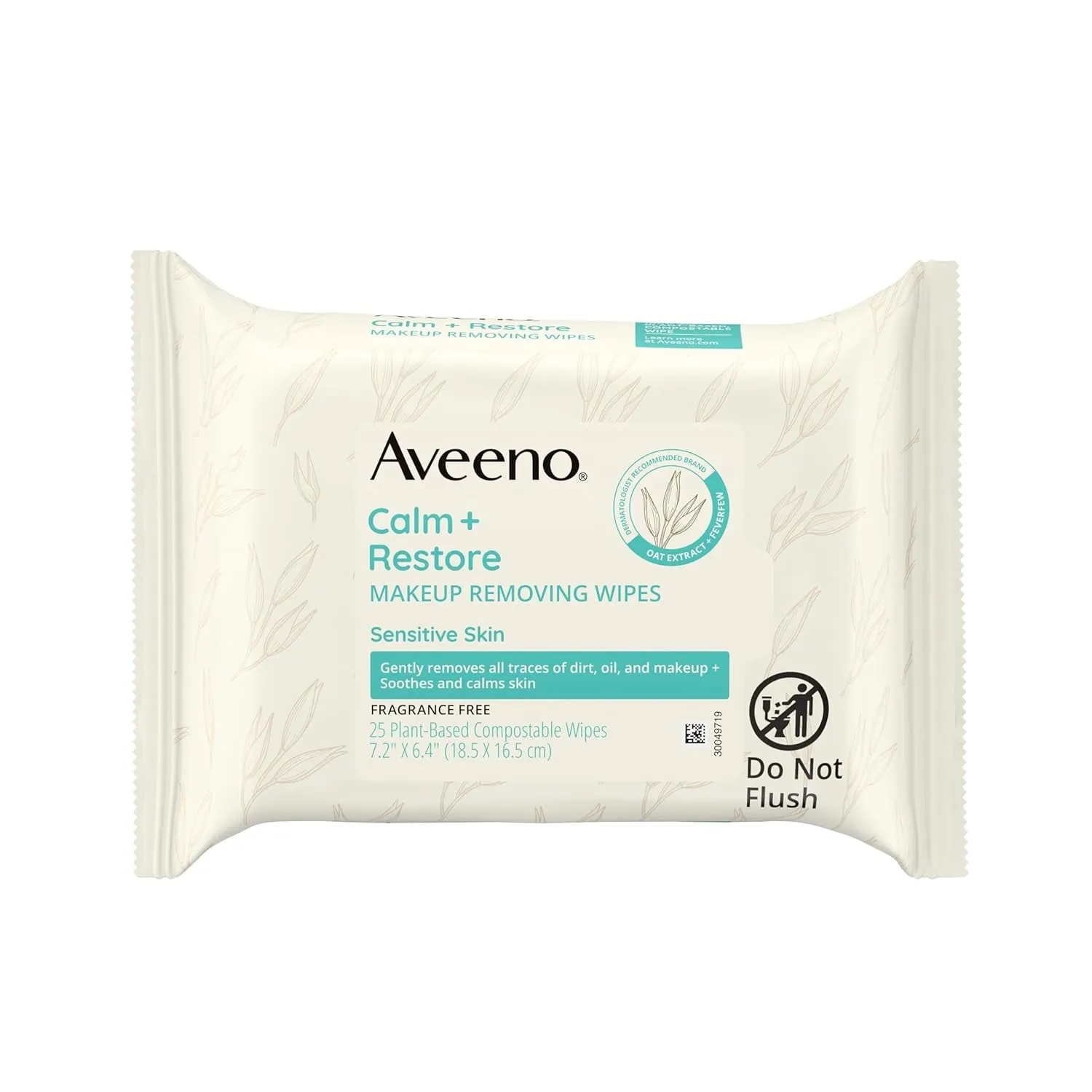 Calm   Restore Nourishing Makeup Remover Face Wipes, Fragrance Free Facial Cleansing Towelettes with Oat Extract & Calming Feverfew, Alcohol Free, 100% Plant-Based Cloth, 25 Ct