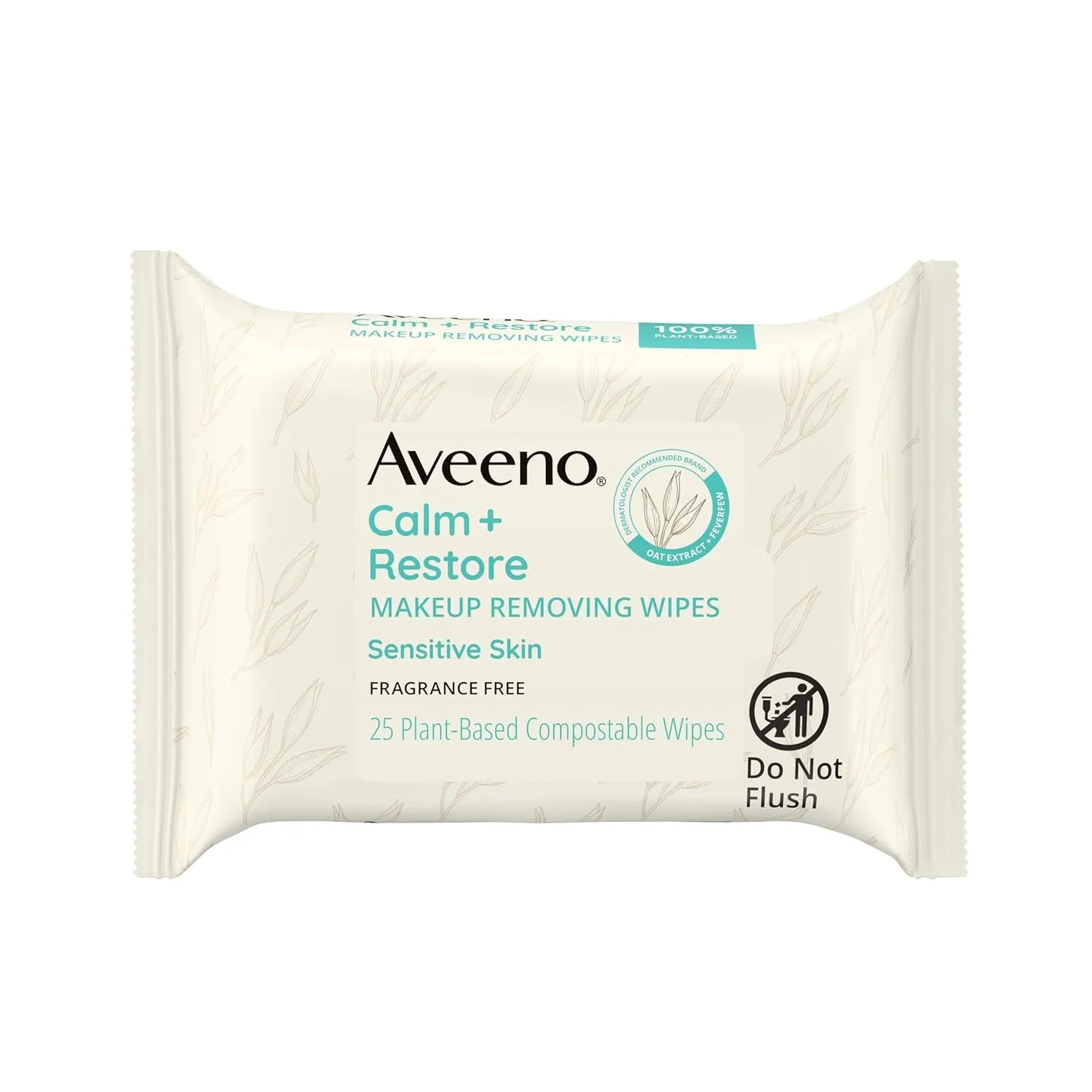 Calm   Restore Nourishing Makeup Remover Face Wipes, Fragrance Free Facial Cleansing Towelettes with Oat Extract & Calming Feverfew, Alcohol Free, 100% Plant-Based Cloth, 25 Ct